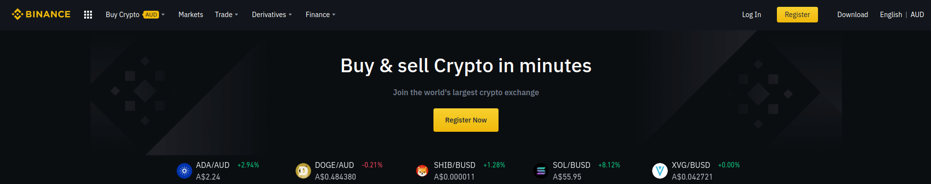 Binance website preview